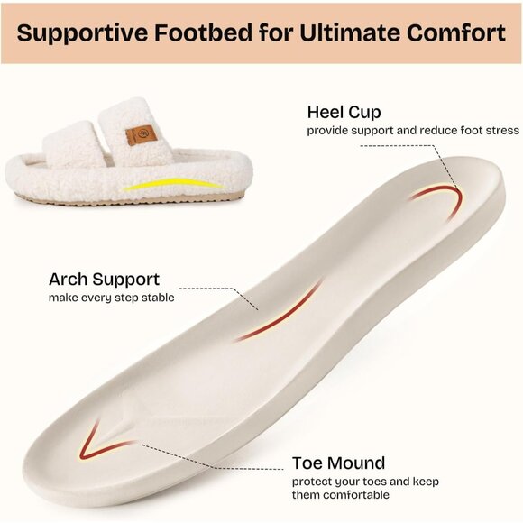 Women's Vanilla-Ice Fuzzy Open-toe Slippers Soft Comfy Foam Indoor House Shoes - Picture 5 of 10